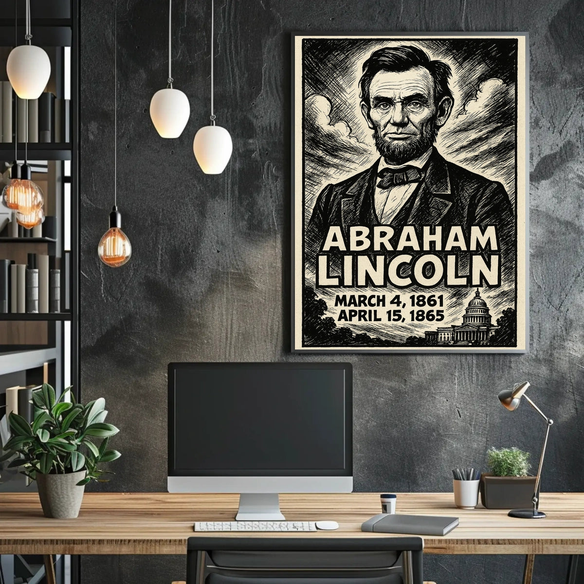 Abraham Lincoln 16th President of the United States B & W Comic Sketch Poster