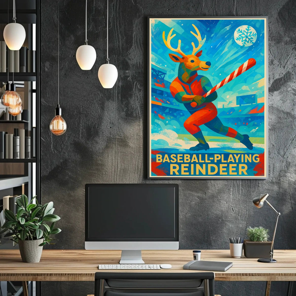 Baseball-Playing Reindeer Poster