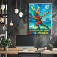Baseball-Playing Reindeer Poster