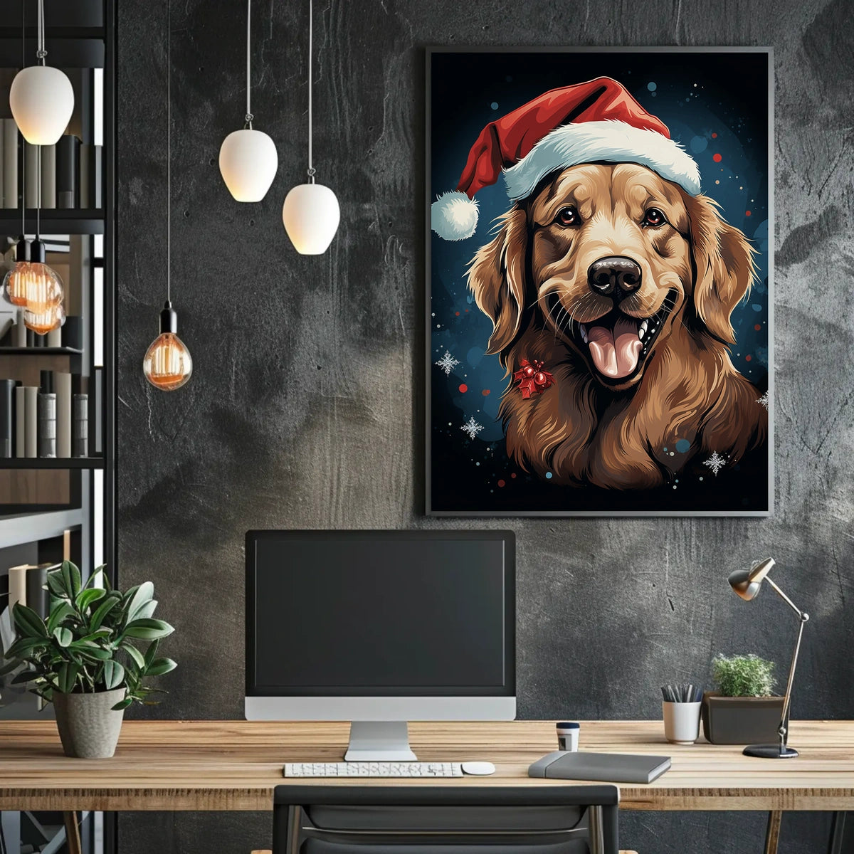 Golden Retriever Festive Christmas Poster: Cheerful Holiday Art