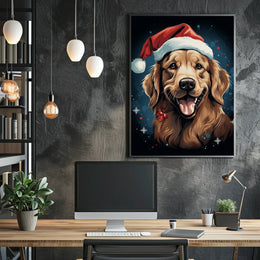 Golden Retriever Festive Christmas Poster: Cheerful Holiday Art