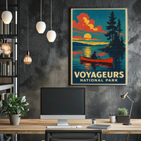 Voyageurs National Park Vintage Canoe Adventure Poster