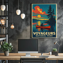 Voyageurs National Park Vintage Canoe Adventure Poster