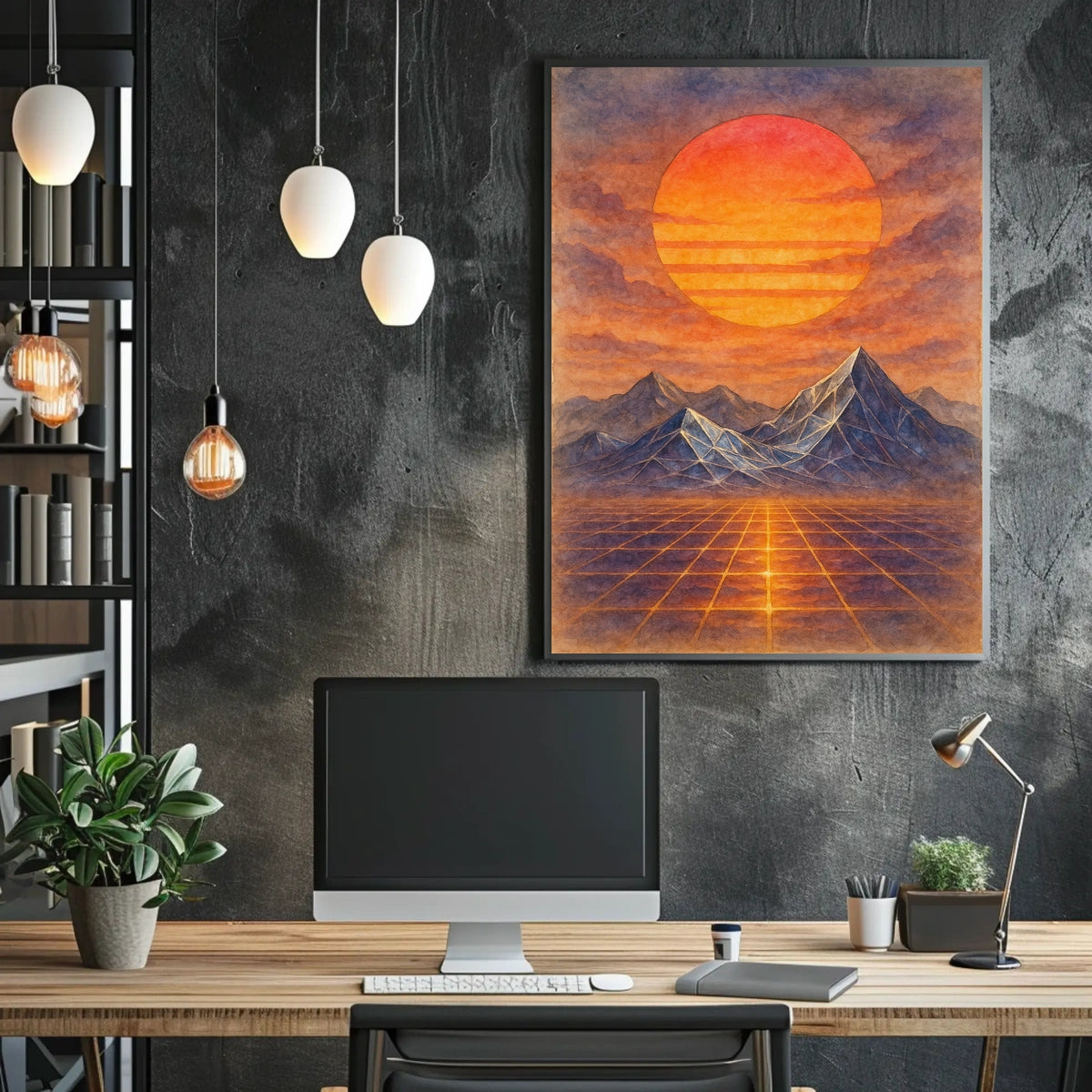 Surreal Radiant Sun Retro-Futuristic Sci-Fi Poster