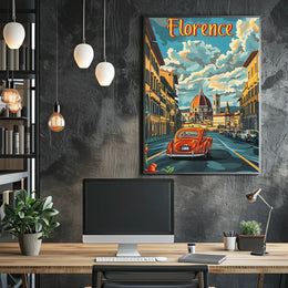 Florence Cathedral scene with vintage car  poster