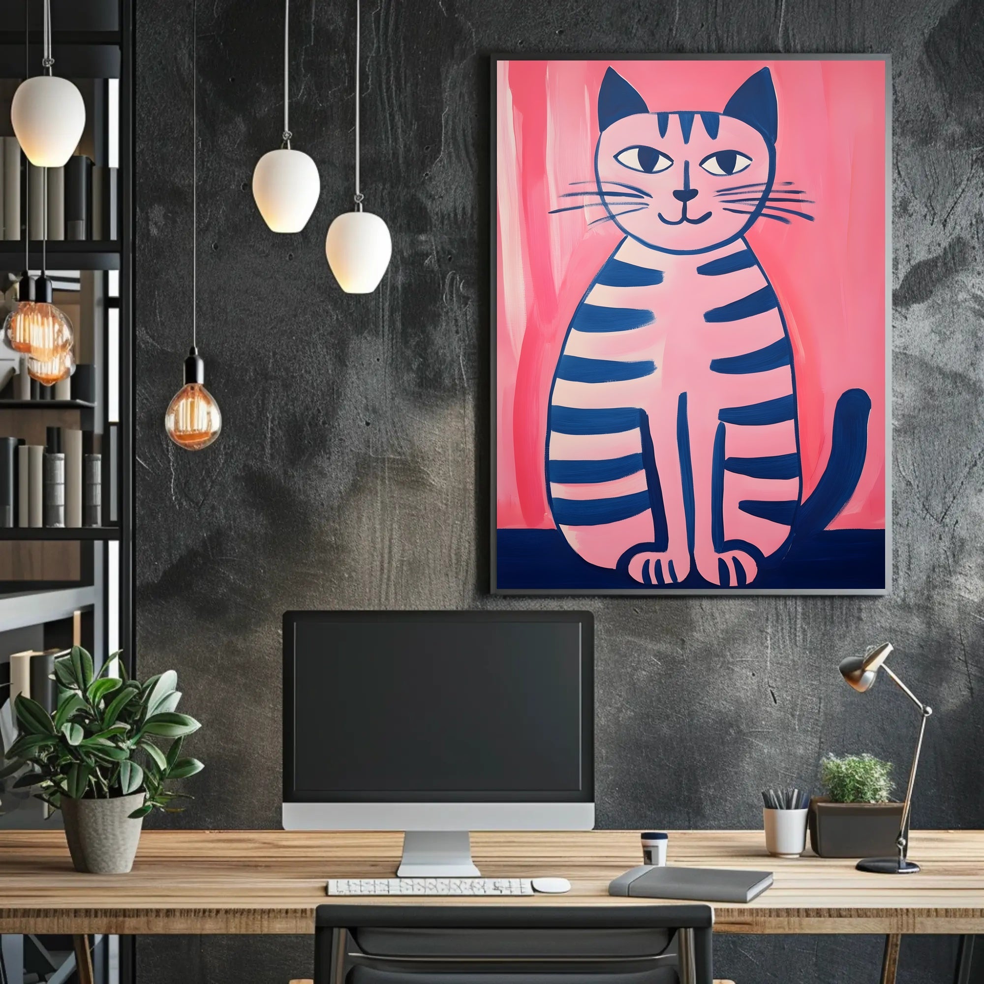 Pink Cat Poster Whimsical Art Print Wall Decor