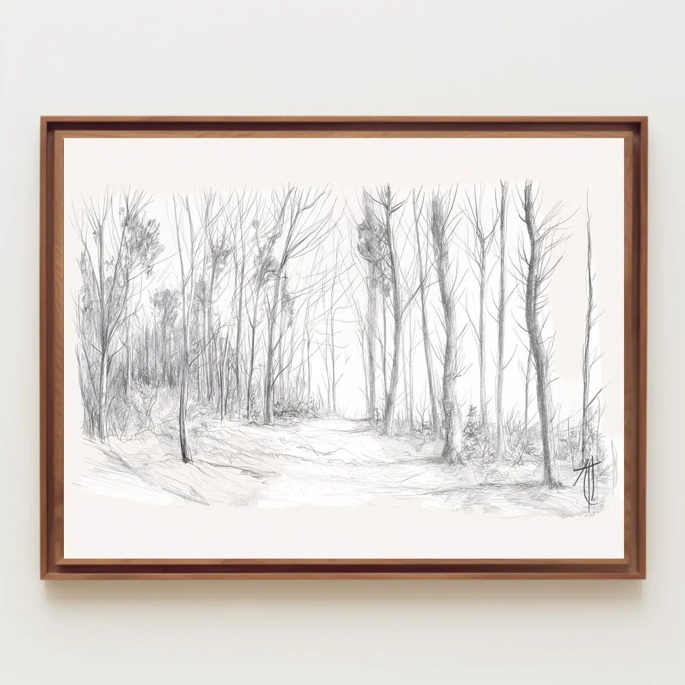 Tranquil Winter Forest Pencil Sketch Art Poster