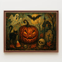 Halloween Night Gothic City Nightscape Eerie Ambient Nocturnal Urban Wanderlust Decor Poster