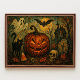 Halloween Night Gothic City Nightscape Eerie Ambient Nocturnal Urban Wanderlust Decor Poster