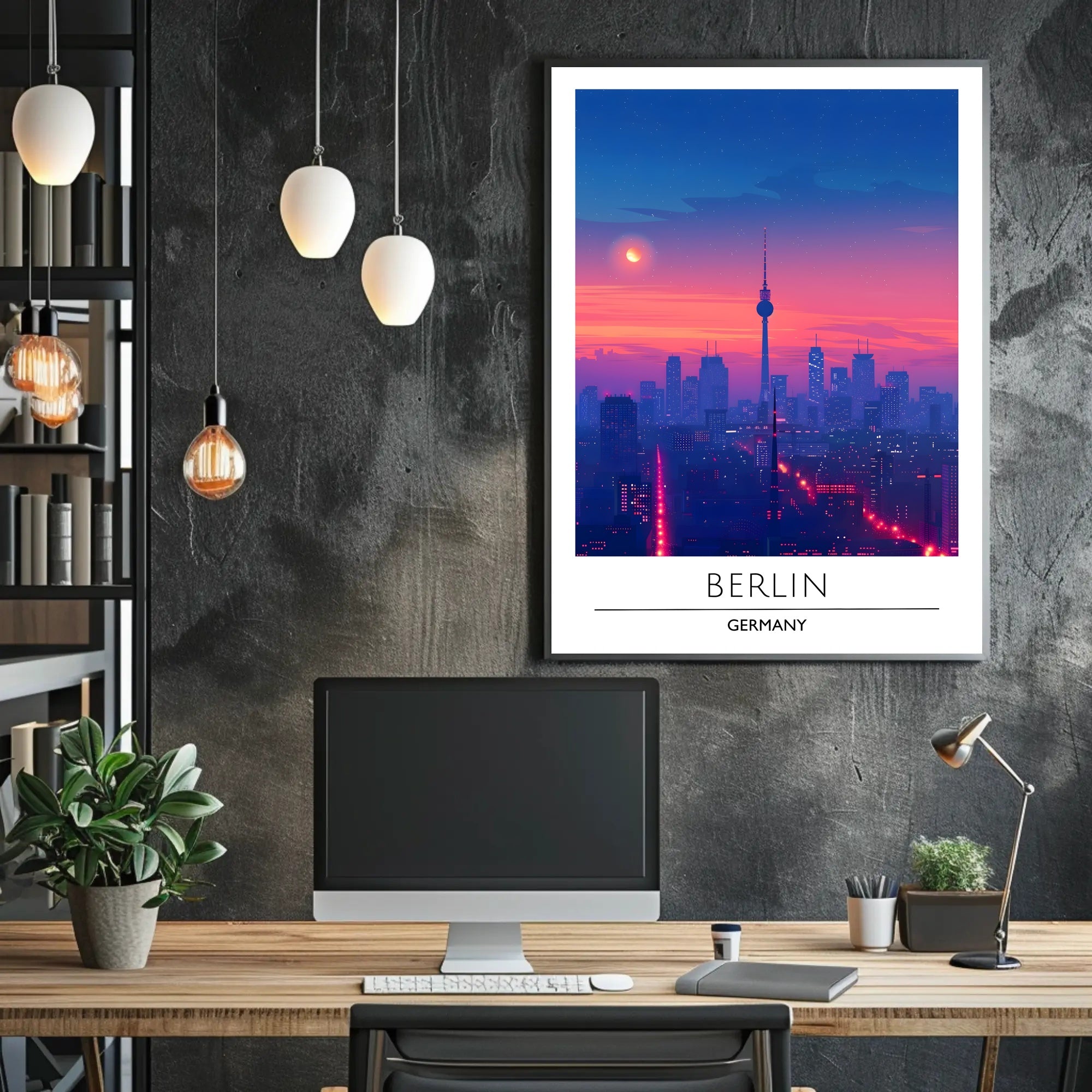 Berlin Twilight Skyline with Iconic TV Tower Cityscape Poster