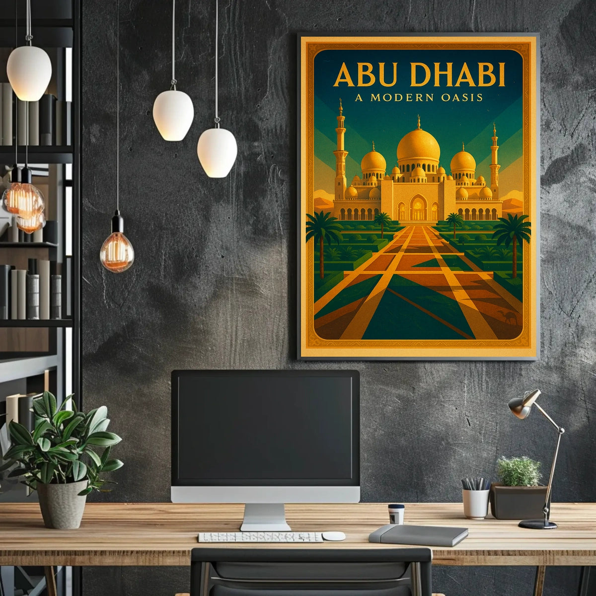 Abu Dhabi Modern Oasis Vintage Travel Poster