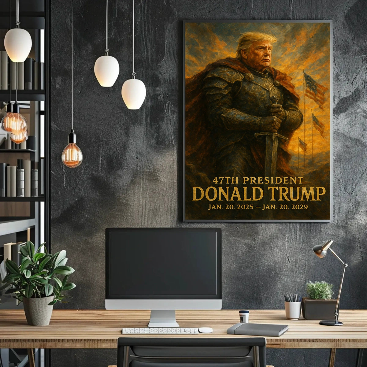 Donald Trump Resolute Defender Knight Armor Digital Painting Patriotic Leadership Poster
