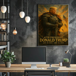 Donald Trump Resolute Defender Knight Armor Digital Painting Patriotic Leadership Poster