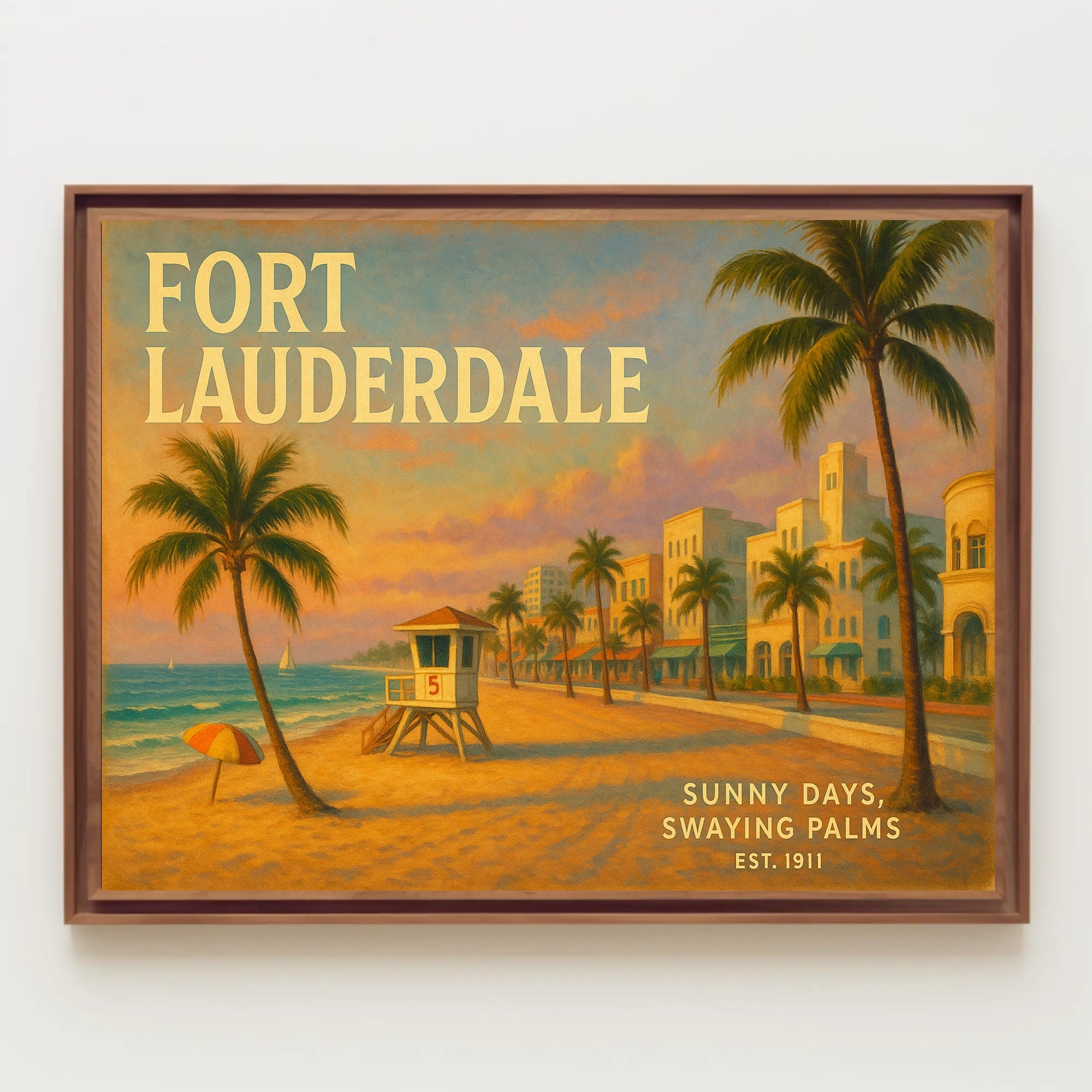 Fort Lauderdale Beach Scene Travel Poster