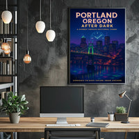 Portland After Dark: Enchanting Urban Cityscape Poster