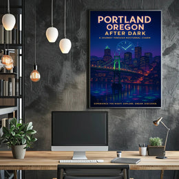Portland After Dark: Enchanting Urban Cityscape Poster