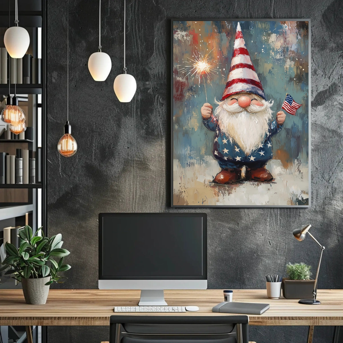 patriotic gnome holding a sparkler Poster