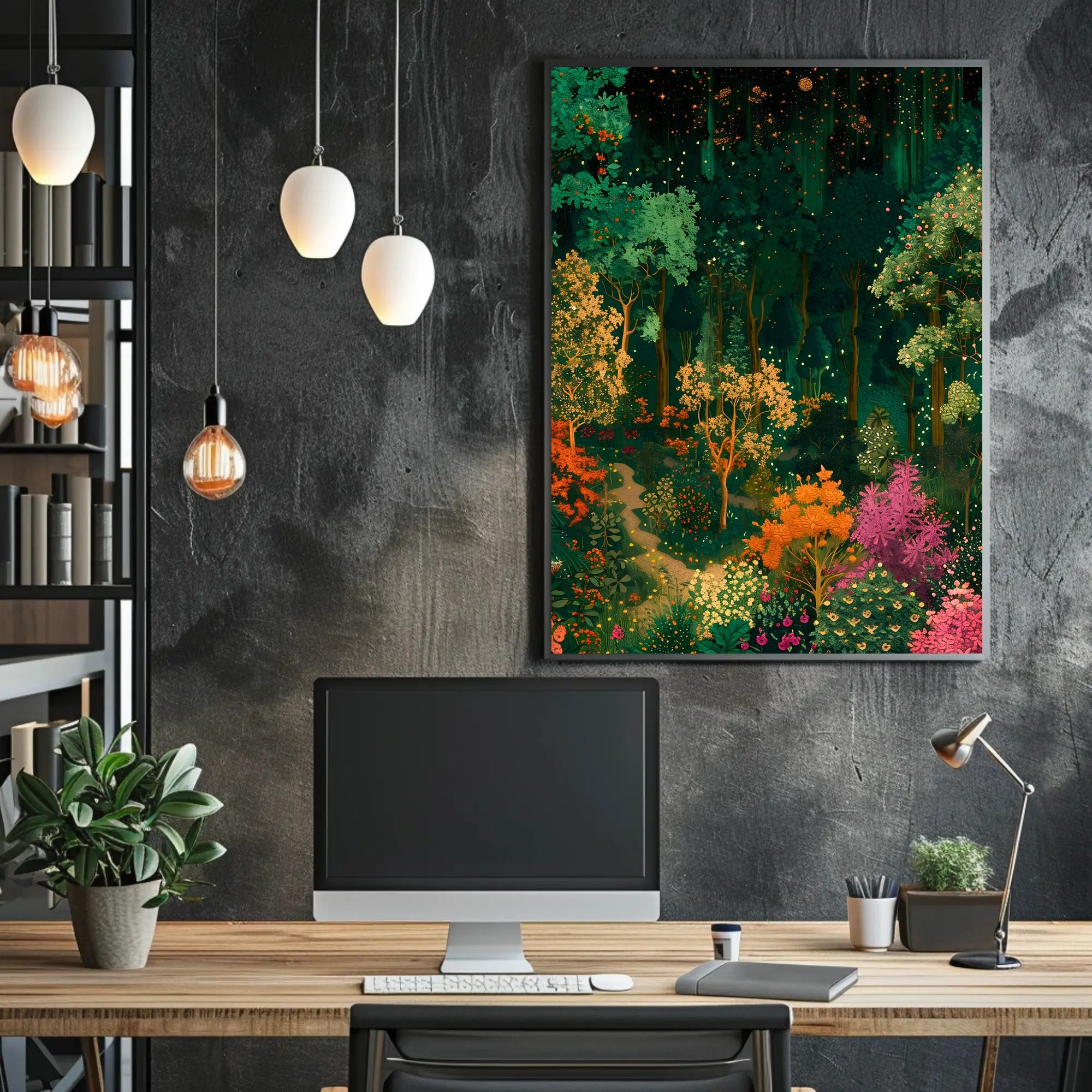 Enchanted Night Forest Fantasy with Stars Poster