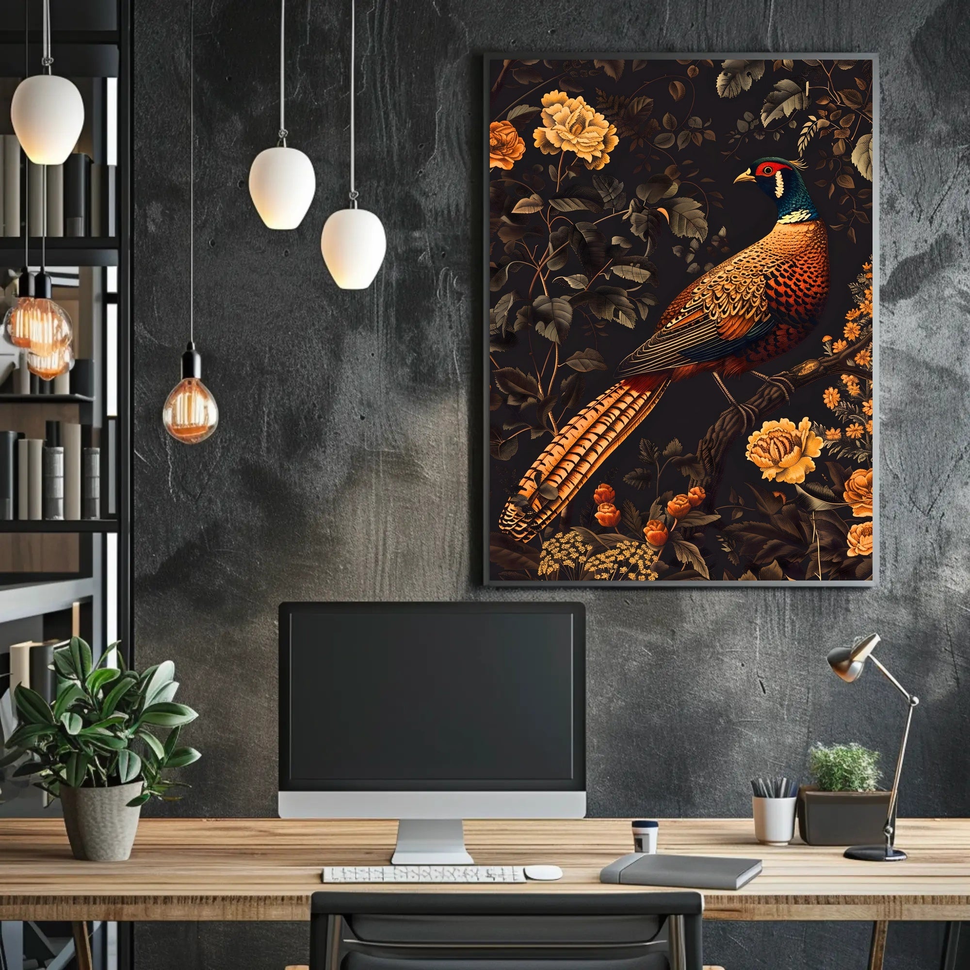 Majestic Pheasant Floral Harmony Poster