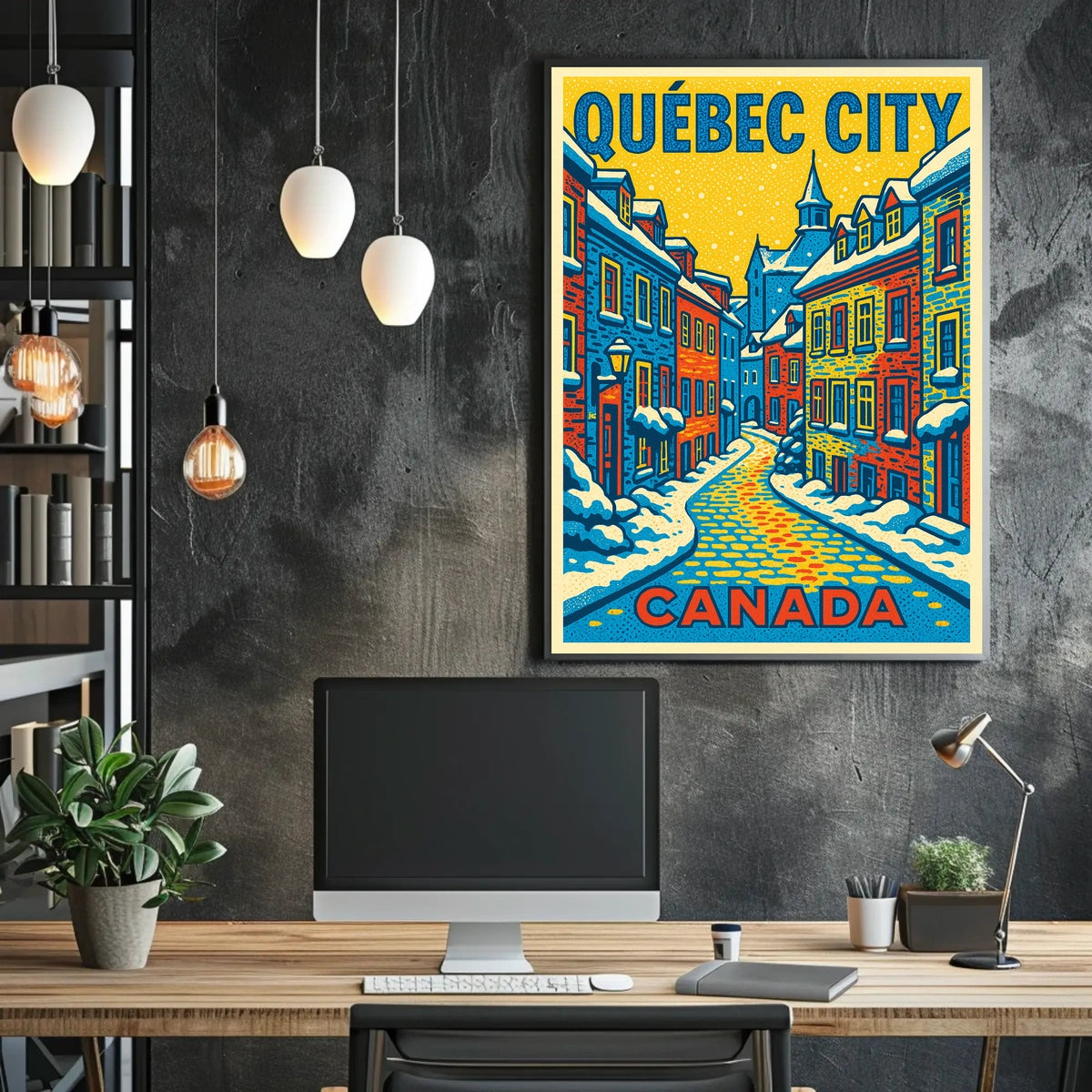 Québec City Winter Charm Pop Art Travel Poster