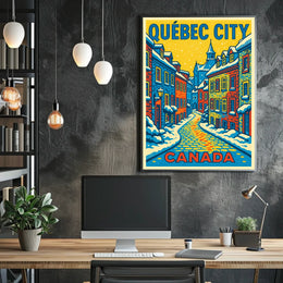 Québec City Winter Charm Pop Art Travel Poster