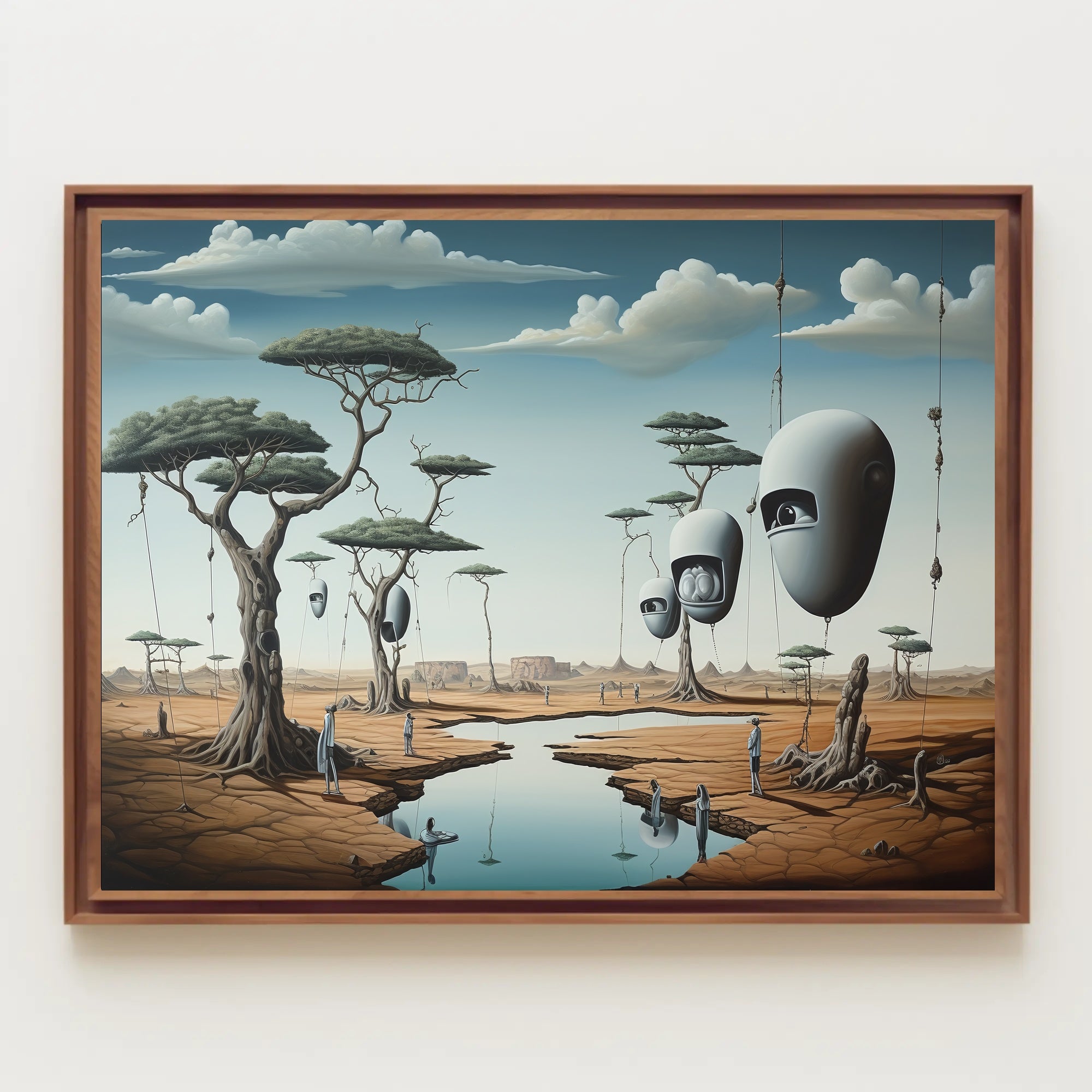 Surreal Landscape with Humanoids: Futuristic Sci-Fi Poster