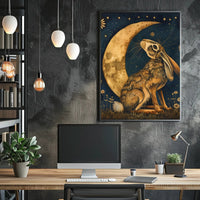 Moonlit Hare Fantasy: Whimsical Animal Nighttime Poster