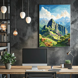 Machu Picchu Geometric Art: Adventurous Travel Poster