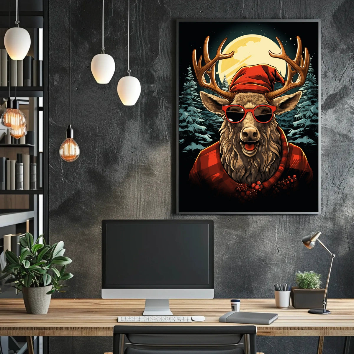 Festive Reindeer in Forest Winter Wonderland Animal Poster