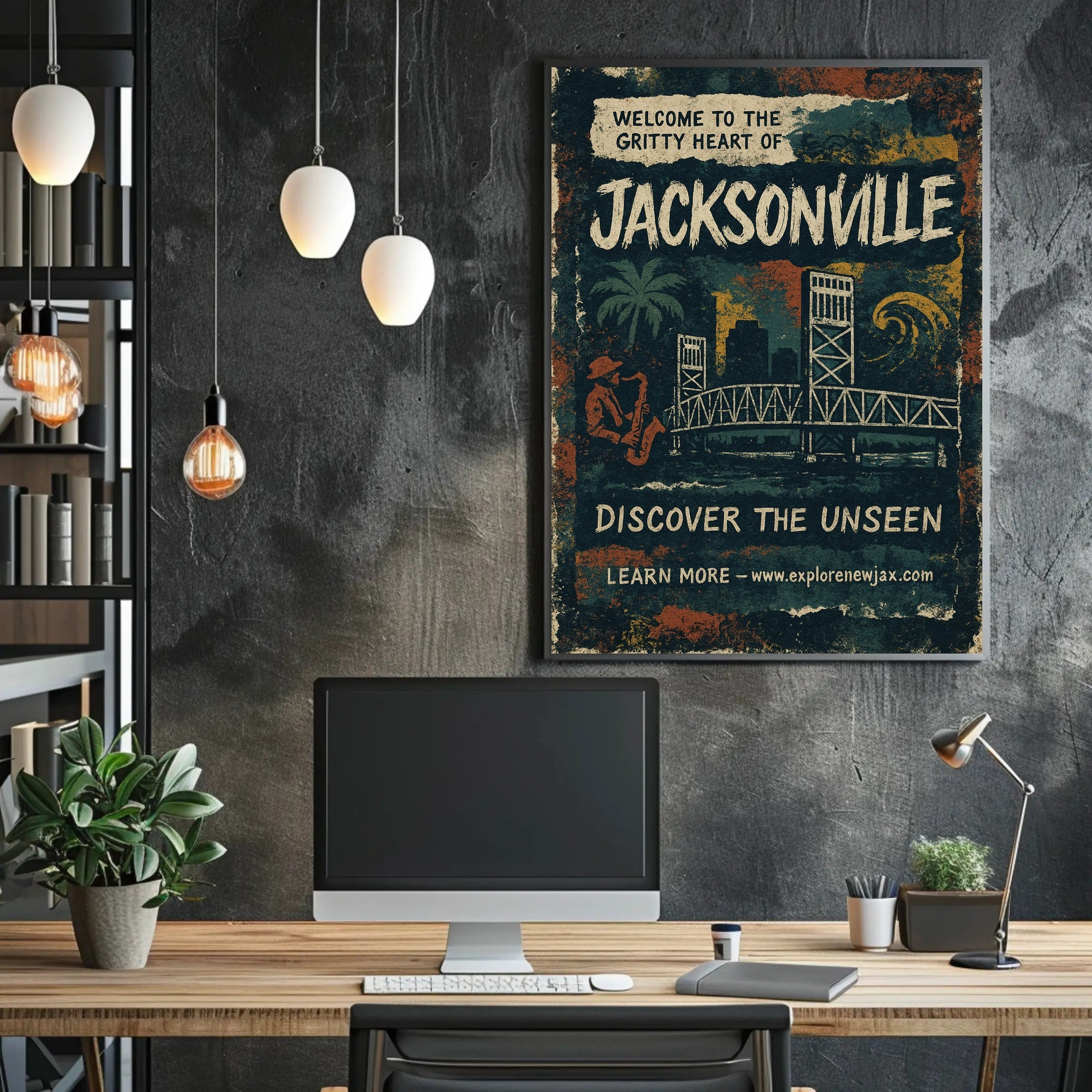 Welcome to Jacksonville Urban Cityscape Poster PosterGoat