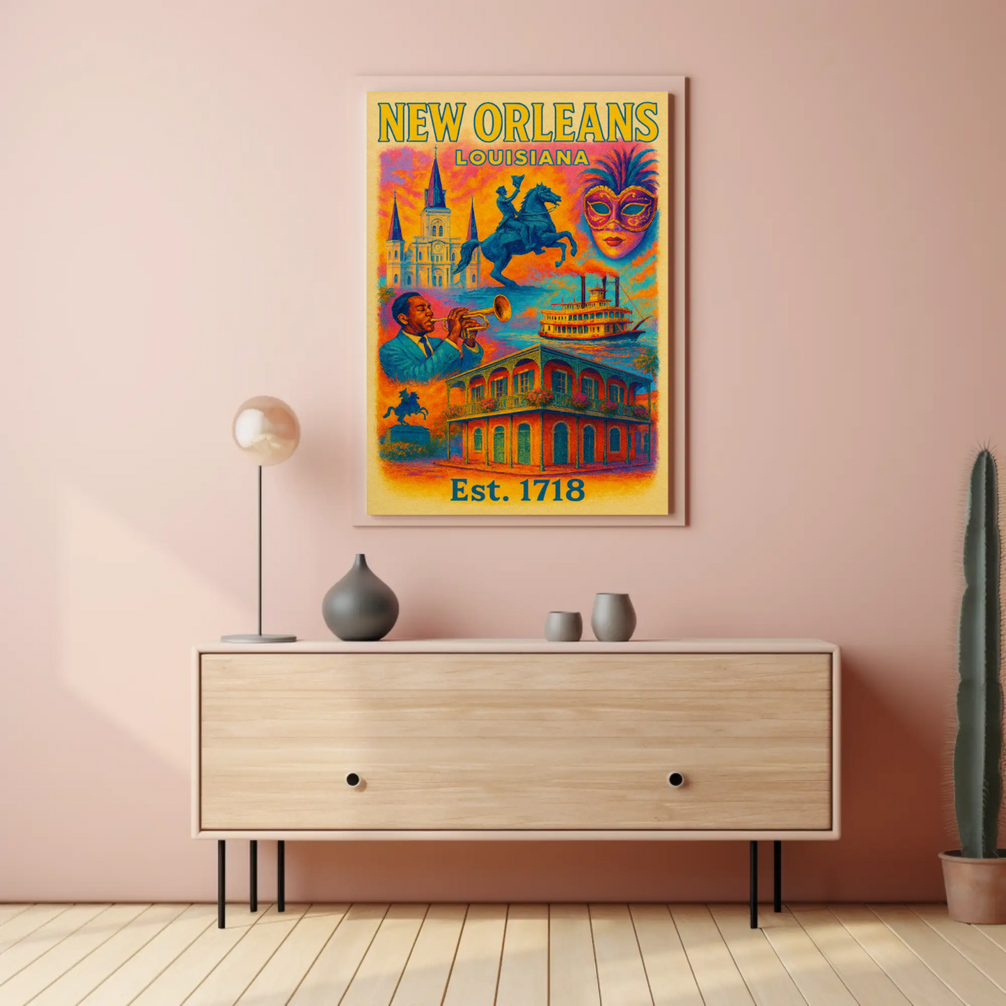 New Orleans Louisiana Mardi Gras Historic French Quarter Travel Poster