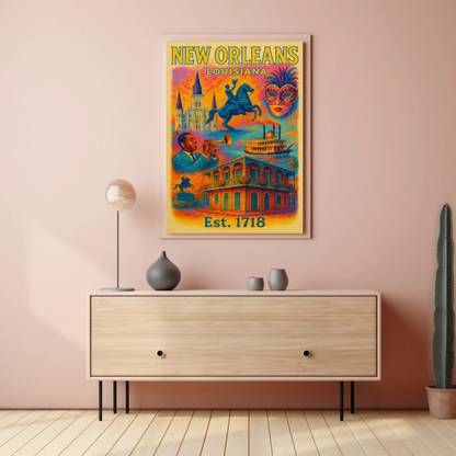 New Orleans Louisiana Mardi Gras Historic French Quarter Travel Poster