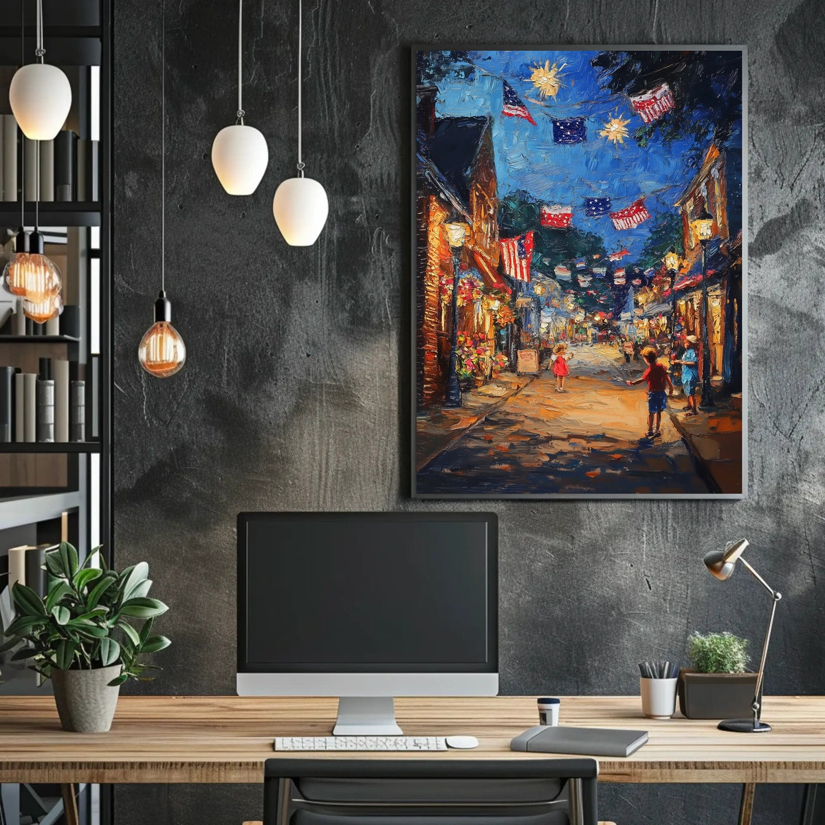 small town American street during 4th of July Poster
