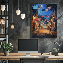 small town American street during 4th of July Poster