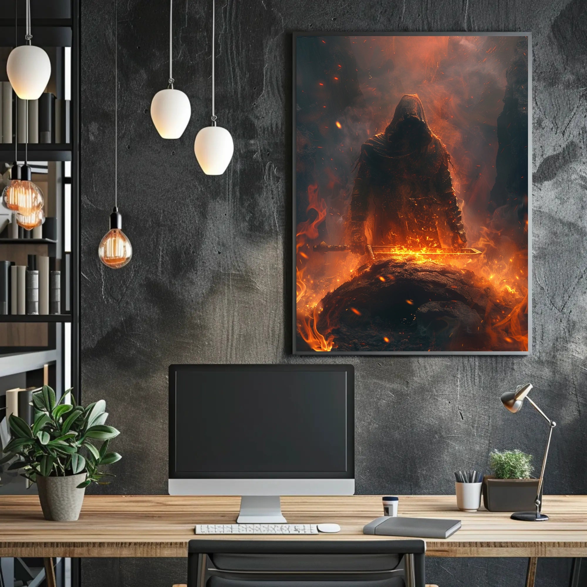 Mysterious Warrior with Glowing Sword Fantasy or Mythology Poster PosterGoat