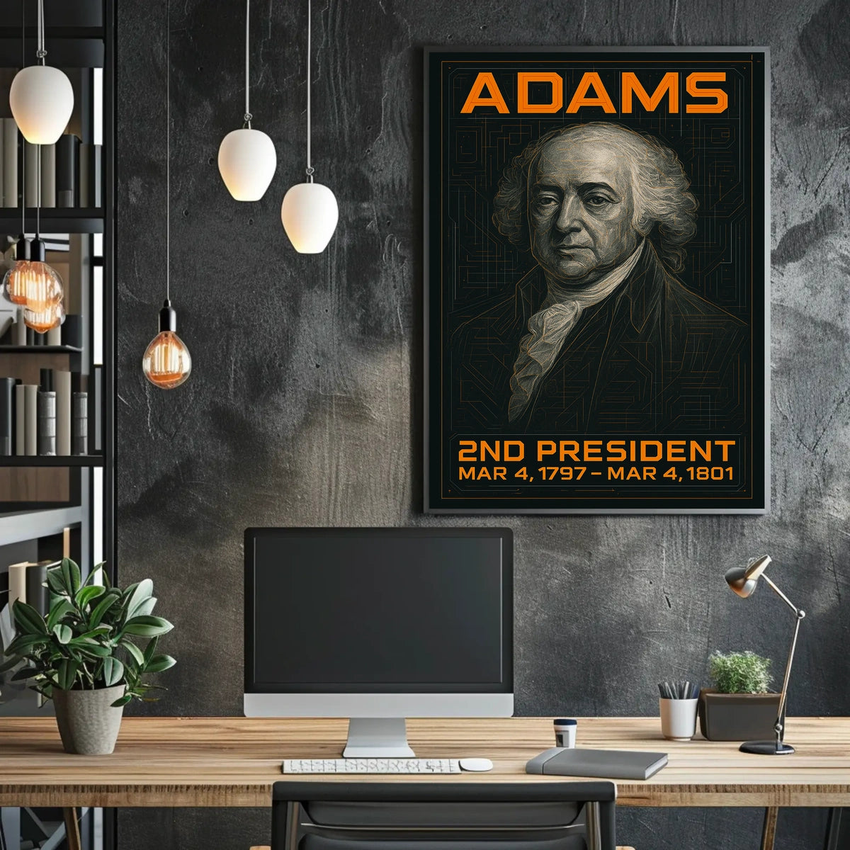 John Adams 2nd President of the United States Techno Schematic Poster