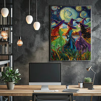 Three Witches Colorful Van Gogh Whimsical Poster