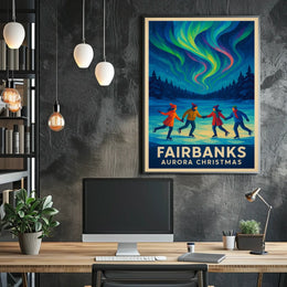 Fairbanks Aurora Christmas Night View Landscape Poster