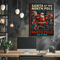 Santa Claus Weightlifting at Retro Gym Pop Culture Poster