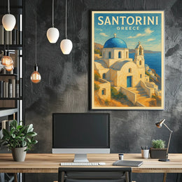 Santorini Greece Vintage Travel Lovers Poster