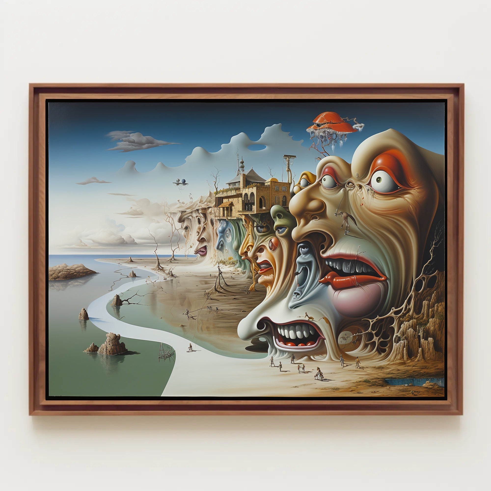 Surreal Faces Cliffside Dreamlike World Artistic Poster