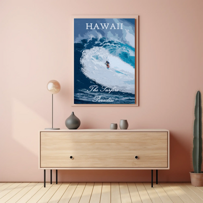 Hawaii Big Wave Surfer Ocean Power Travel Poster