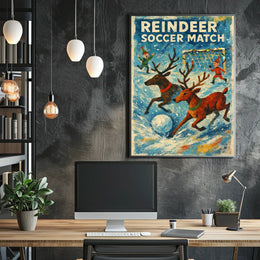 Reindeer Soccer Match Festive Holiday Poster Art