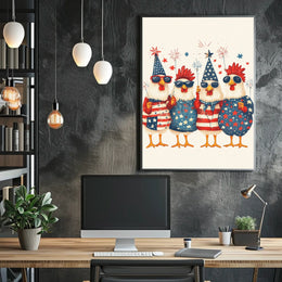 patriotic chickens standing side by side Poster