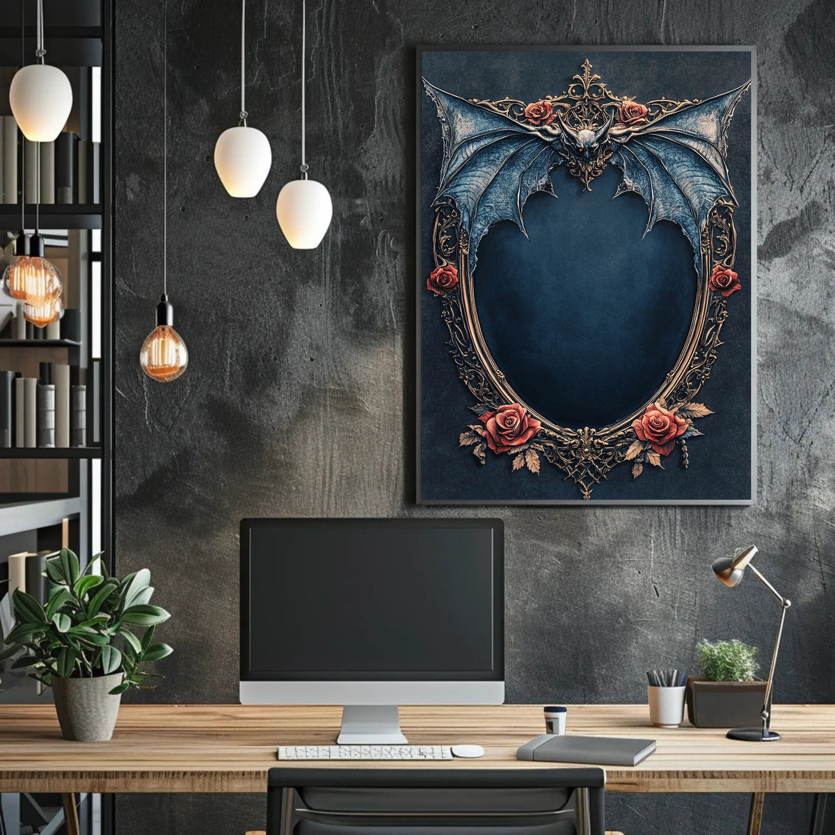 Gothic Bat and Roses Artistic Scenic Poster
