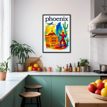 Phoenix Capitol Cactus Statue Airplane Desert Vintage Travel Poster
