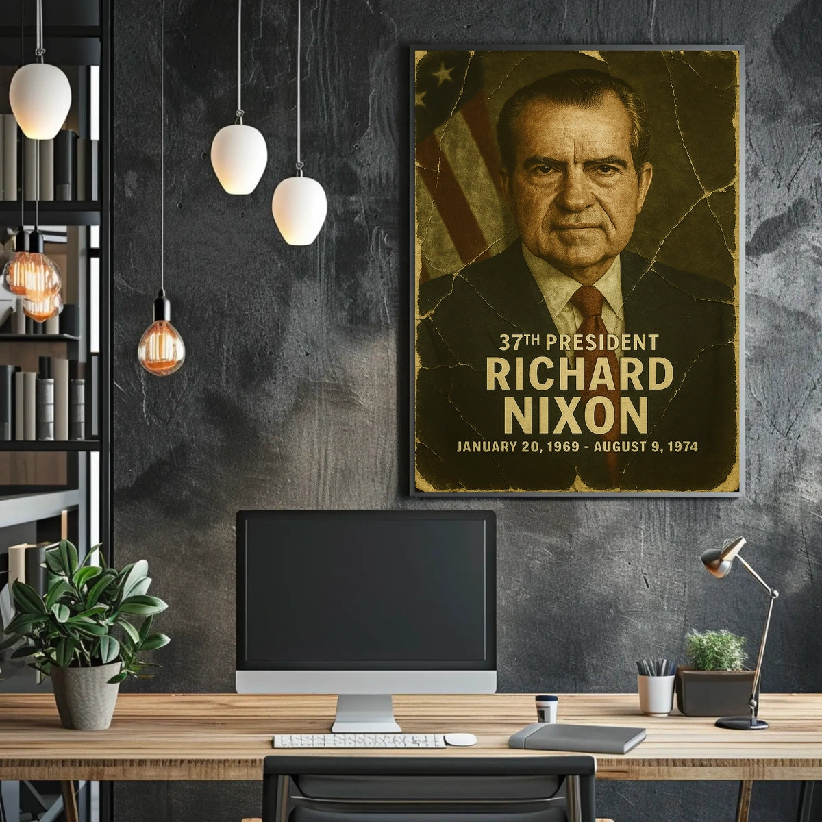 Richard Nixon 37th President of the United States Damaged Photograph Poster