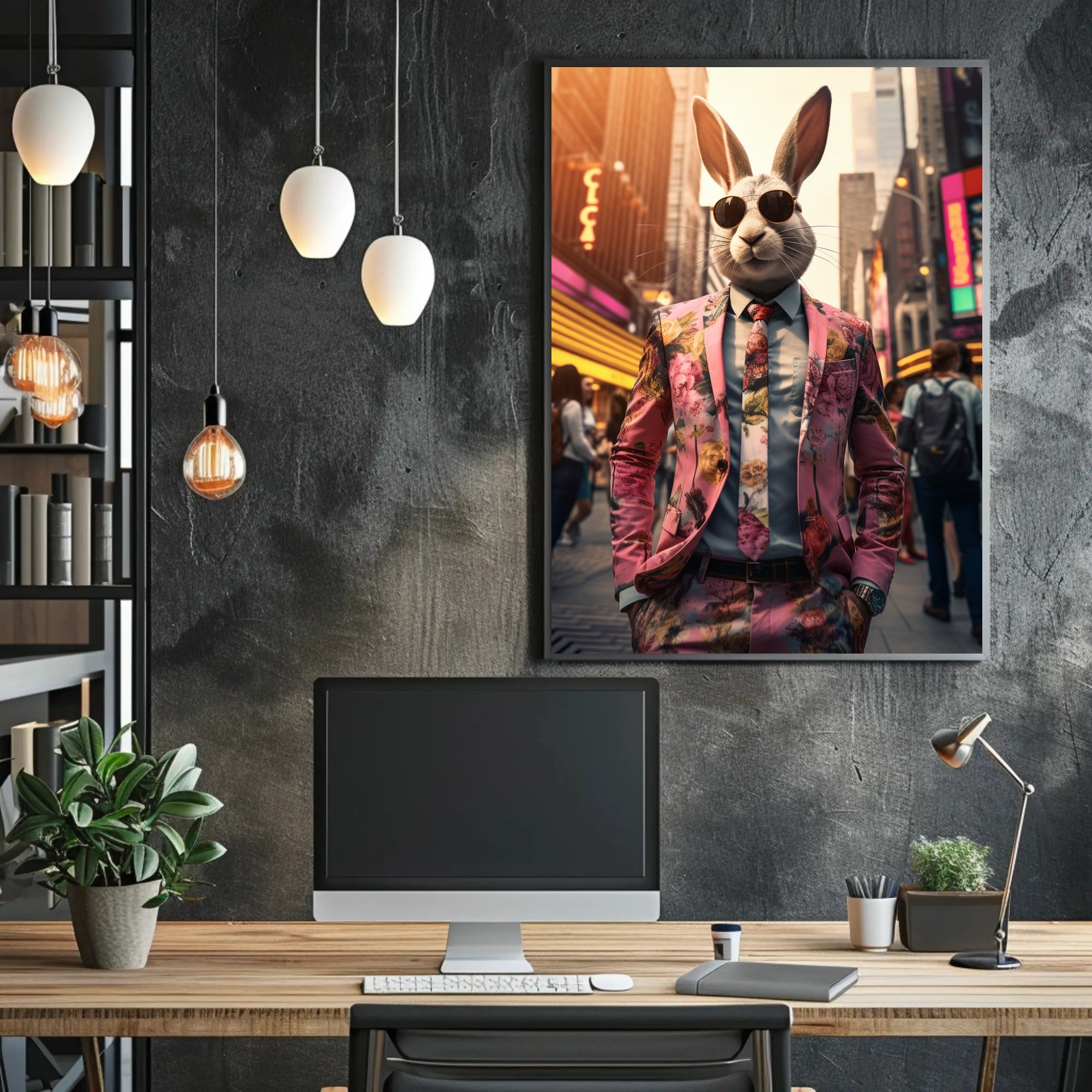 Stylish Rabbit In The City Poster