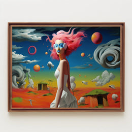 Futuristic Dreamscape: Vibrant Female Figure Sci-Fi Poster