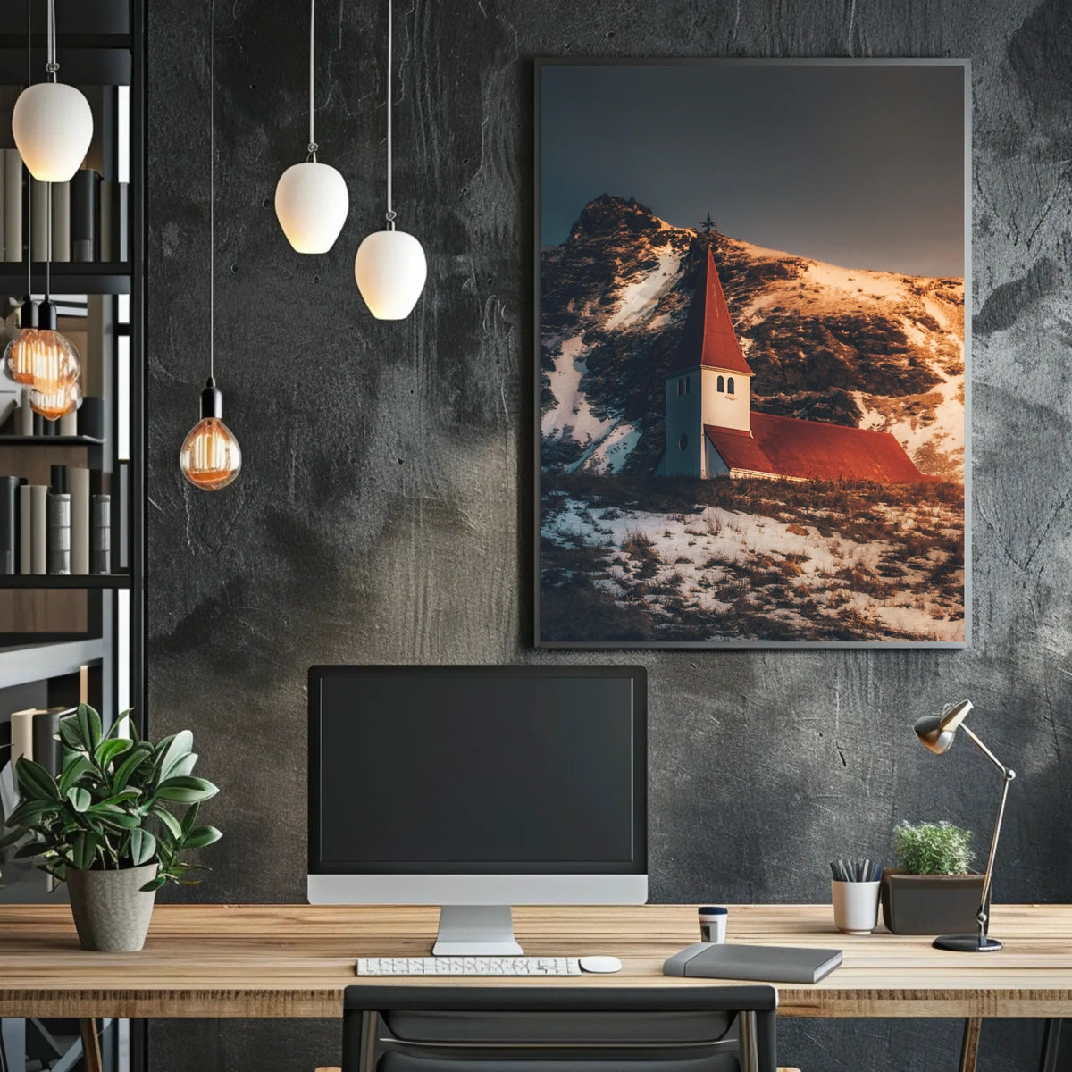 Church At Dusk In The Mountains Poster